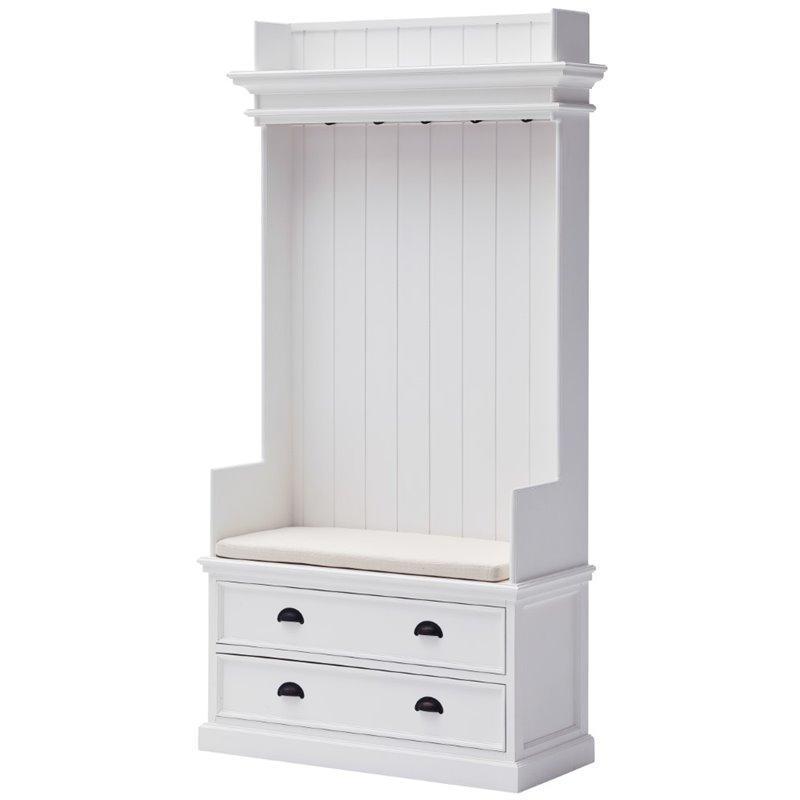 Halifax White Painted Coat Rack Bench with Seat and Drawers - White Tree Furniture