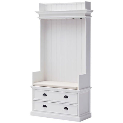 Halifax White Painted Coat Rack Bench with Seat and Drawers - White Tree Furniture