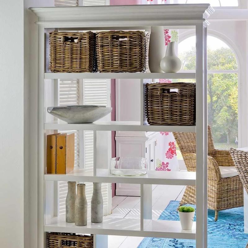 Halifax White Painted Shelving Unit with Rattan Baskets - White Tree Furniture