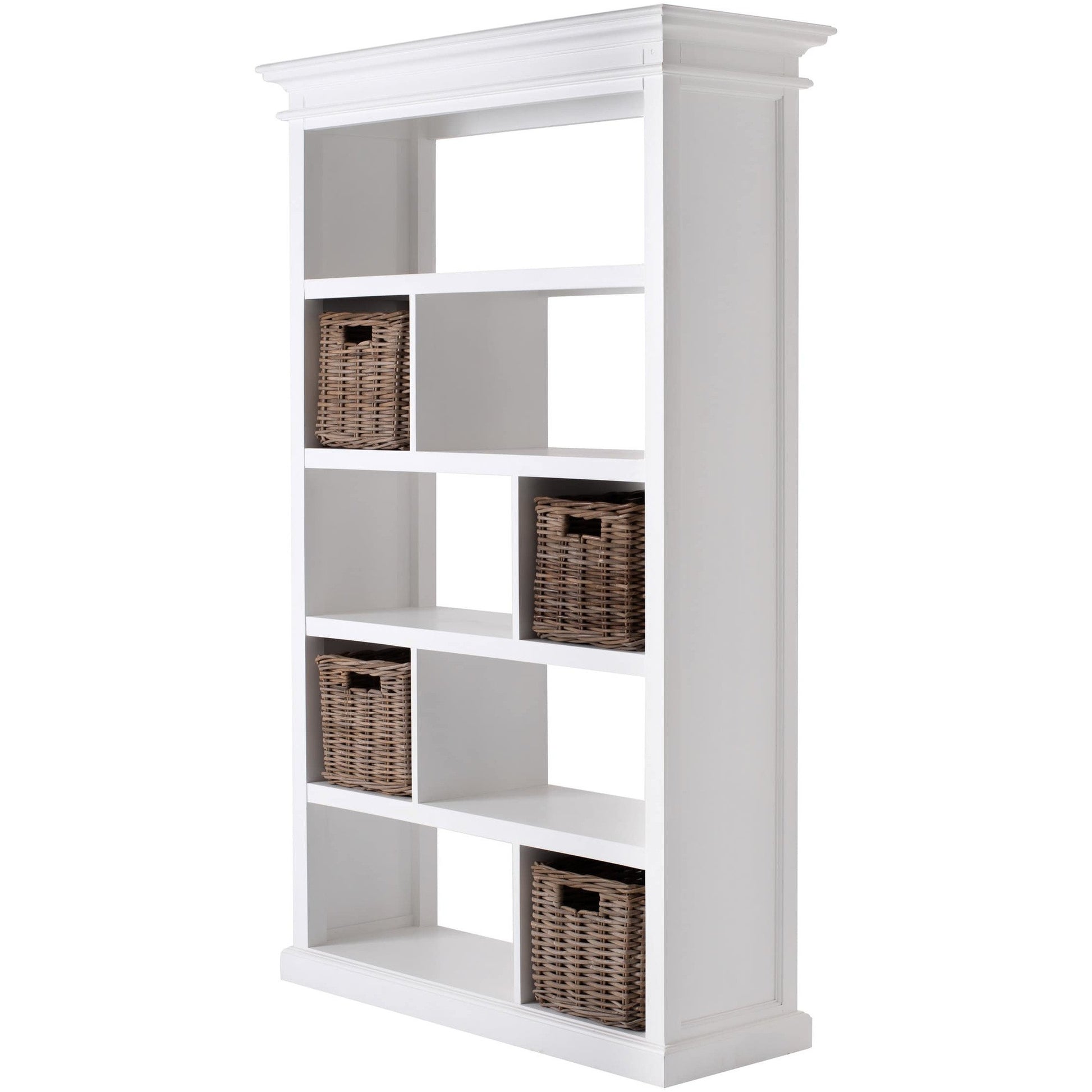 Halifax White Painted Shelving Unit with Rattan Baskets - White Tree Furniture