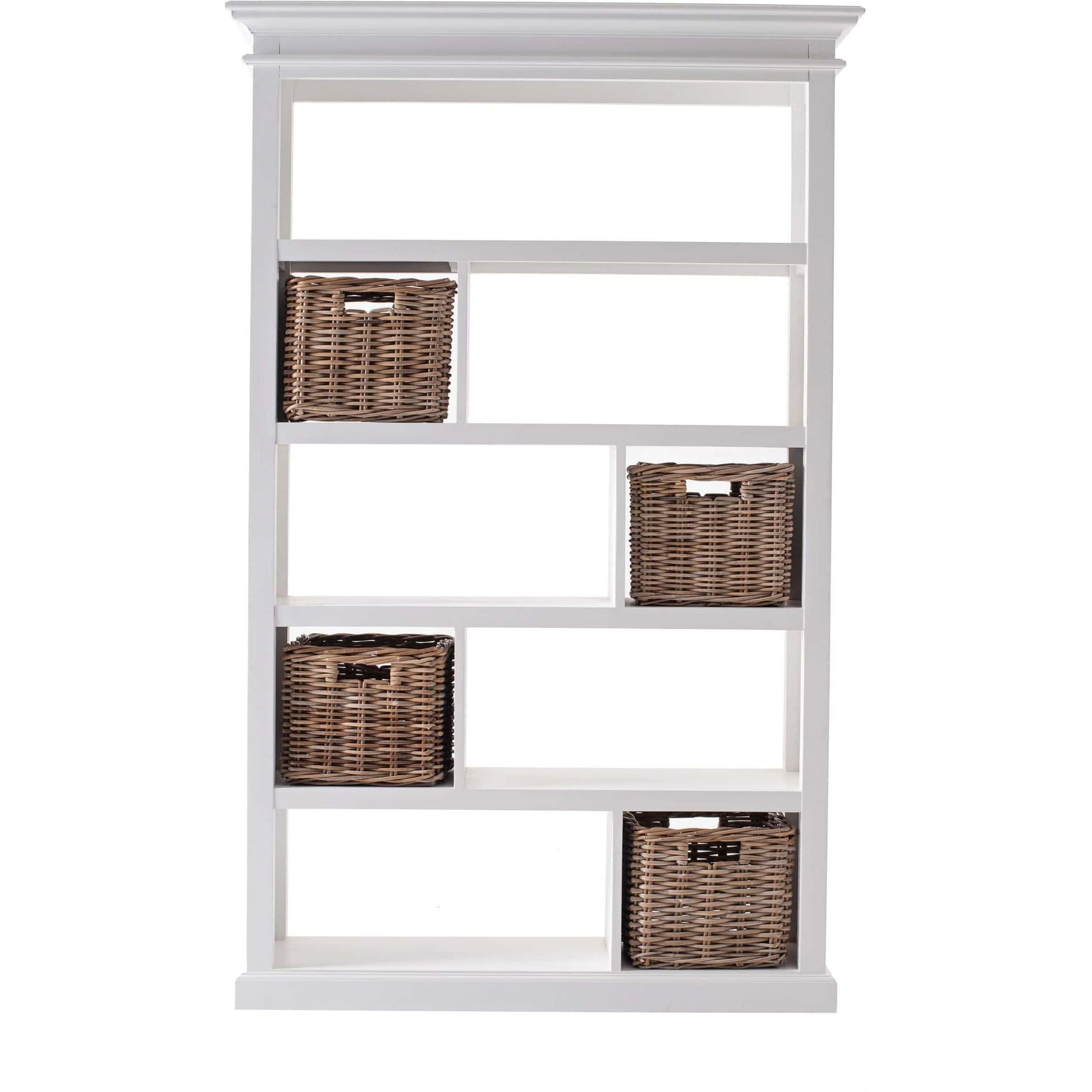 Halifax White Painted Shelving Unit with Rattan Baskets - White Tree Furniture