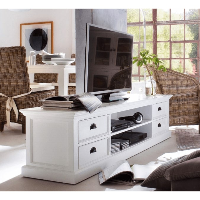 Halifax White Painted TV Unit with 4 Drawers - White Tree Furniture