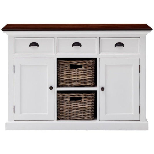 NOVASOLO Halifax Accent Distressed White Sideboard with Rattan Baskets B129TWD - White Tree Furniture