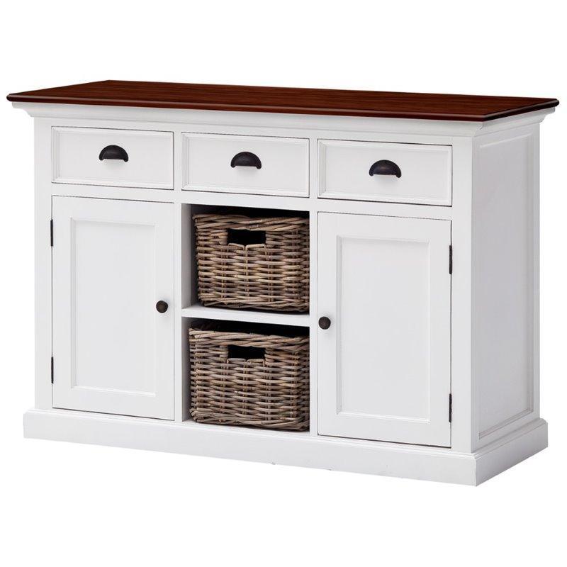 NOVASOLO Halifax Accent Distressed White Sideboard with Rattan Baskets B129TWD - White Tree Furniture