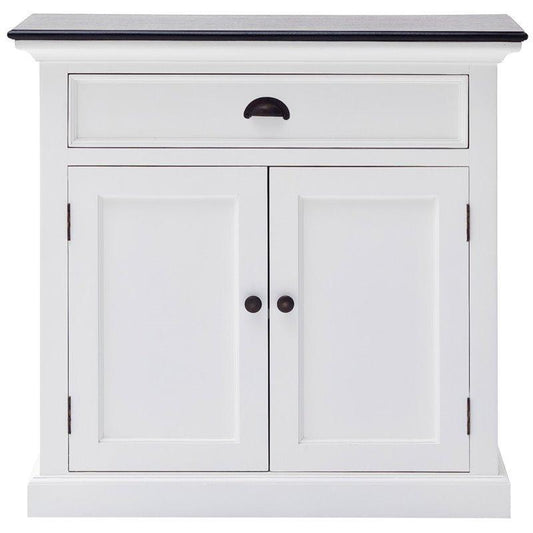 NOVASOLO Halifax Contrast Small White Cabinet with Black Top B180CT - White Tree Furniture