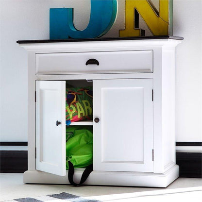 NOVASOLO Halifax Contrast Small White Cabinet with Black Top B180CT - White Tree Furniture