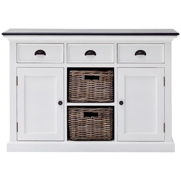 NOVASOLO Halifax Contrast White Sideboard with 2 Rattan Baskets B129CT - Whtie Tree Furniture