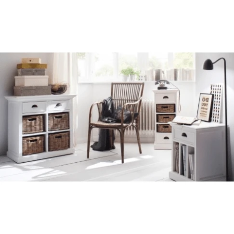 NOVASOLO Halifax Small White Cabinet with Baskets B181 - White Tree Furniture