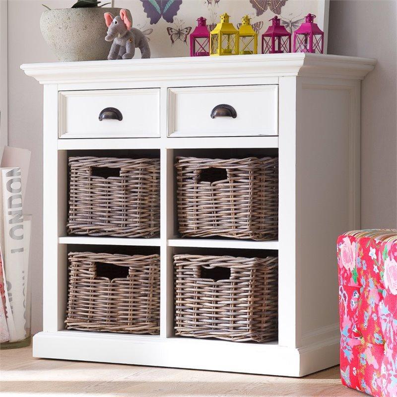 NOVASOLO Halifax Small White Cabinet with Baskets B181 - White Tree Furniture