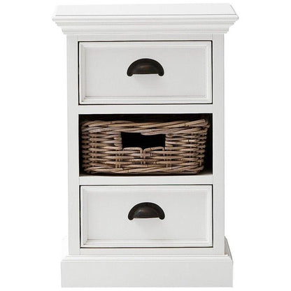 Halifax White Painted Bedside Cabinet with Rattan Basket CA585 - White Tree Furniture