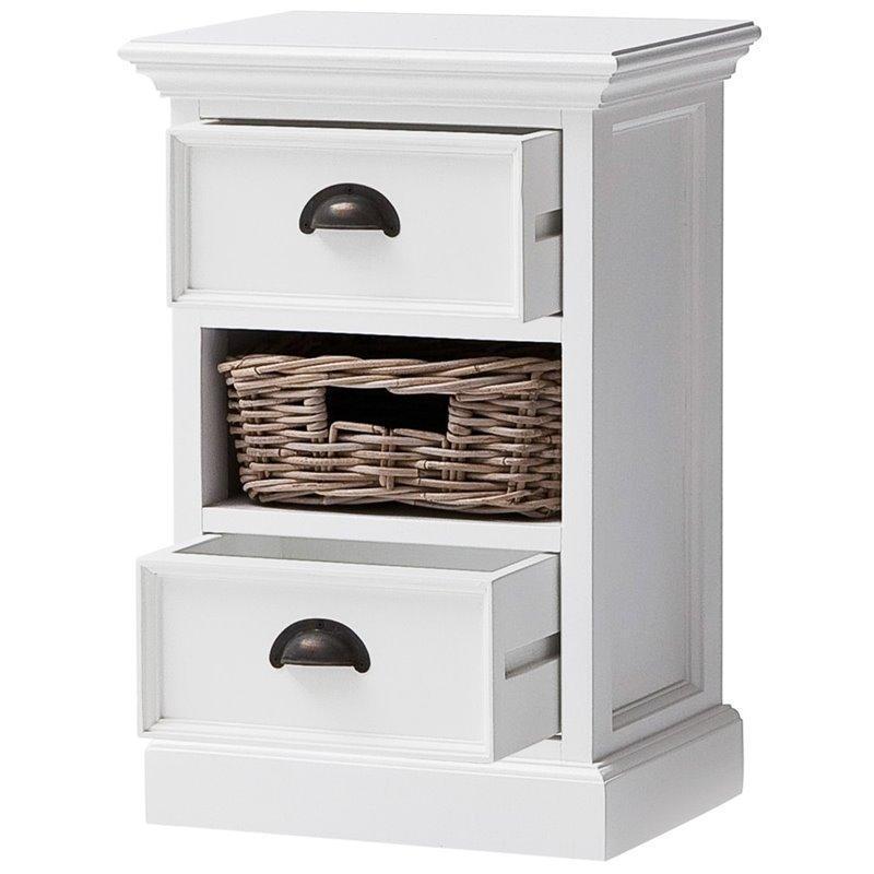 Halifax White Painted Bedside Cabinet with Rattan Basket CA585 - White Tree Furniture