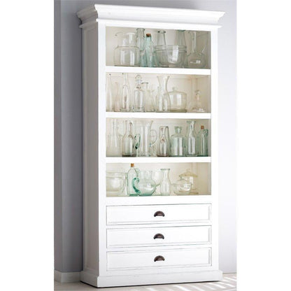 Halifax White Painted Tall Bookcase with 3 Bottom Drawers CA580 - White Tree Furniture