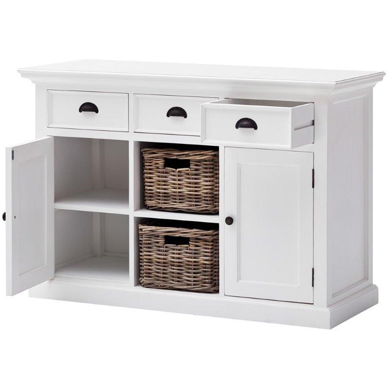 NOVASOLO Halifax White Sideboard Cabinet with 2 Rattan Baskets B129 - White Tree Furniture