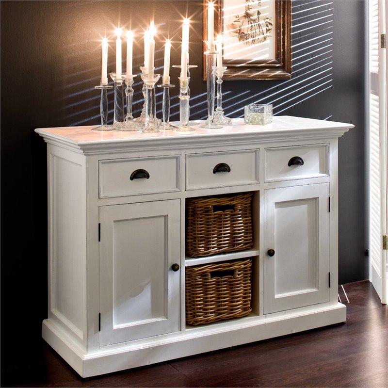 NOVASOLO Halifax White Sideboard Cabinet with 2 Rattan Baskets B129 - White Tree Furniture