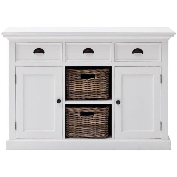 NOVASOLO Halifax White Sideboard Cabinet with 2 Rattan Baskets B129 - White Tree Furniture