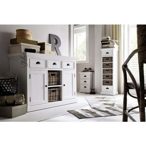 Halifax White Painted Tall Narrow Storage with 5 Rattan Baskets CA583 - White Tree Furniture