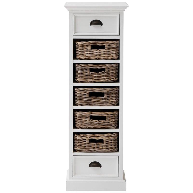 Halifax White Painted Tall Narrow Storage with 5 Rattan Baskets CA583 - White Tree Furniture