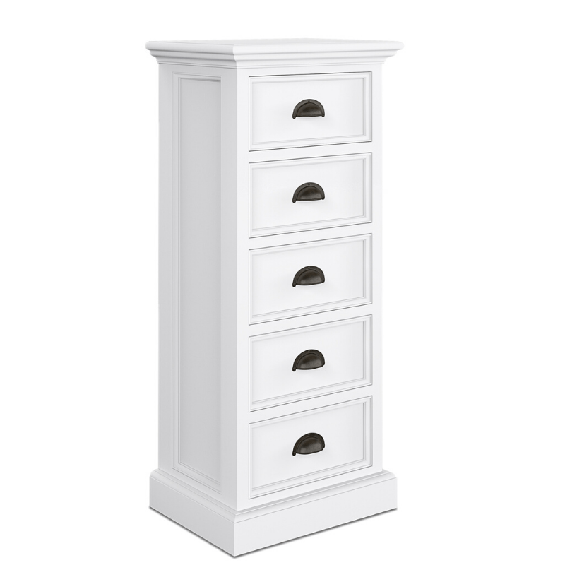 Halifax White Painted 5 Drawer Tallboy CA600 - White Tree Furniture