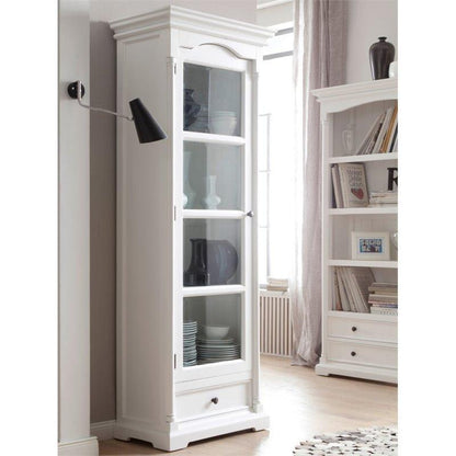 Provence White Painted Glass Cabinet with Low Drawer - White Tree Furniture