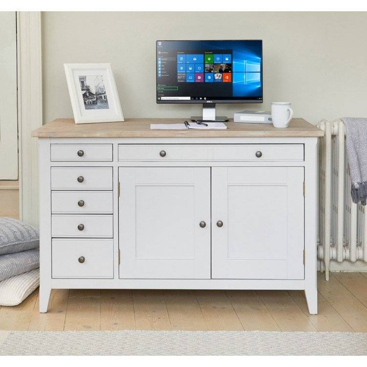 Baumhaus Signature Grey Hidden Home Office Desk with Limed Wood Top CFF06A - White Tree Furniture