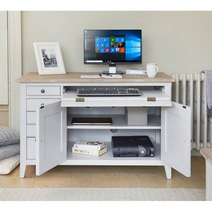 Baumhaus Signature Grey Hidden Home Office Desk with Limed Wood Top CFF06A - White Tree Furniture