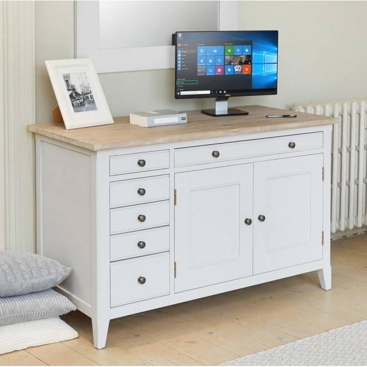 Baumhaus Signature Grey Hidden Home Office Desk with Limed Wood Top CFF06A - White Tree Furniture