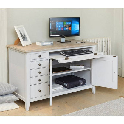 Baumhaus Signature Grey Hidden Home Office Desk with Limed Wood Top CFF06A - White Tree Furniture