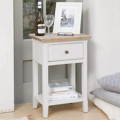 Baumhaus Signature Grey One Drawer Side Table with Limed Wood Top CFF10A - White Tree Furniture