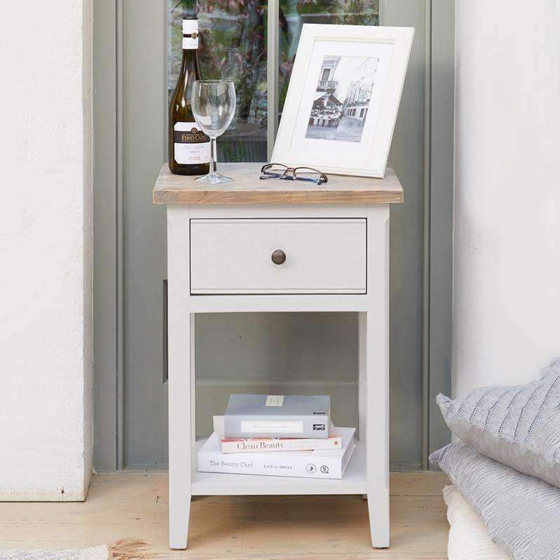 Baumhaus Signature Grey One Drawer Side Table with Limed Wood Top CFF10A - White Tree Furniture