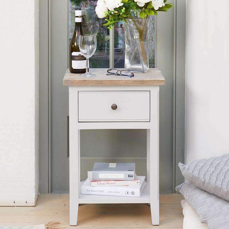 Baumhaus Signature Grey One Drawer Side Table with Limed Wood Top CFF10A - White Tree Furniture