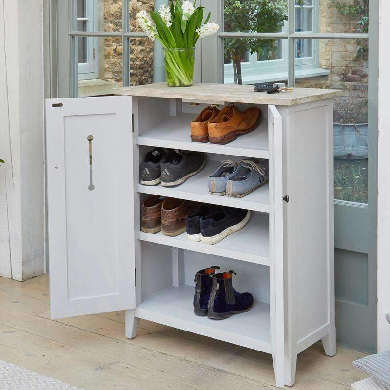 Baumhaus Signature Grey Shoe Storage Cupboard with Limed Wood Top CFF20A - White Tree Furniture