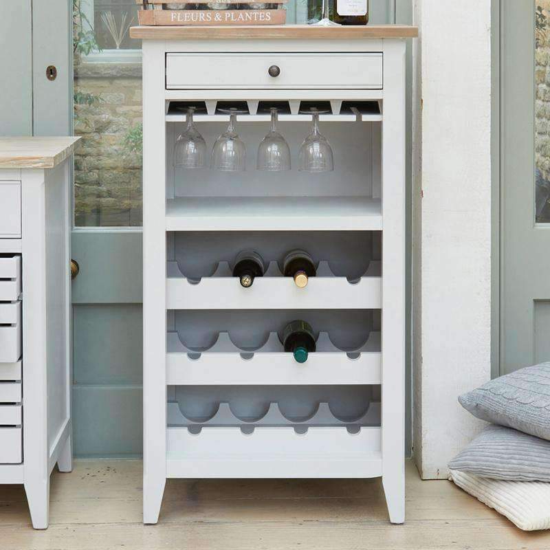 Baumhaus Signature Grey Wine Rack Cabinet with Limed Wood Top CFF05A - White Tree Furniture