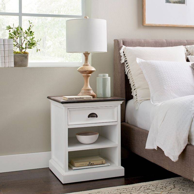 Halifax Accent White Bedside Table with Shelves T790TWD - White Tree Furniture